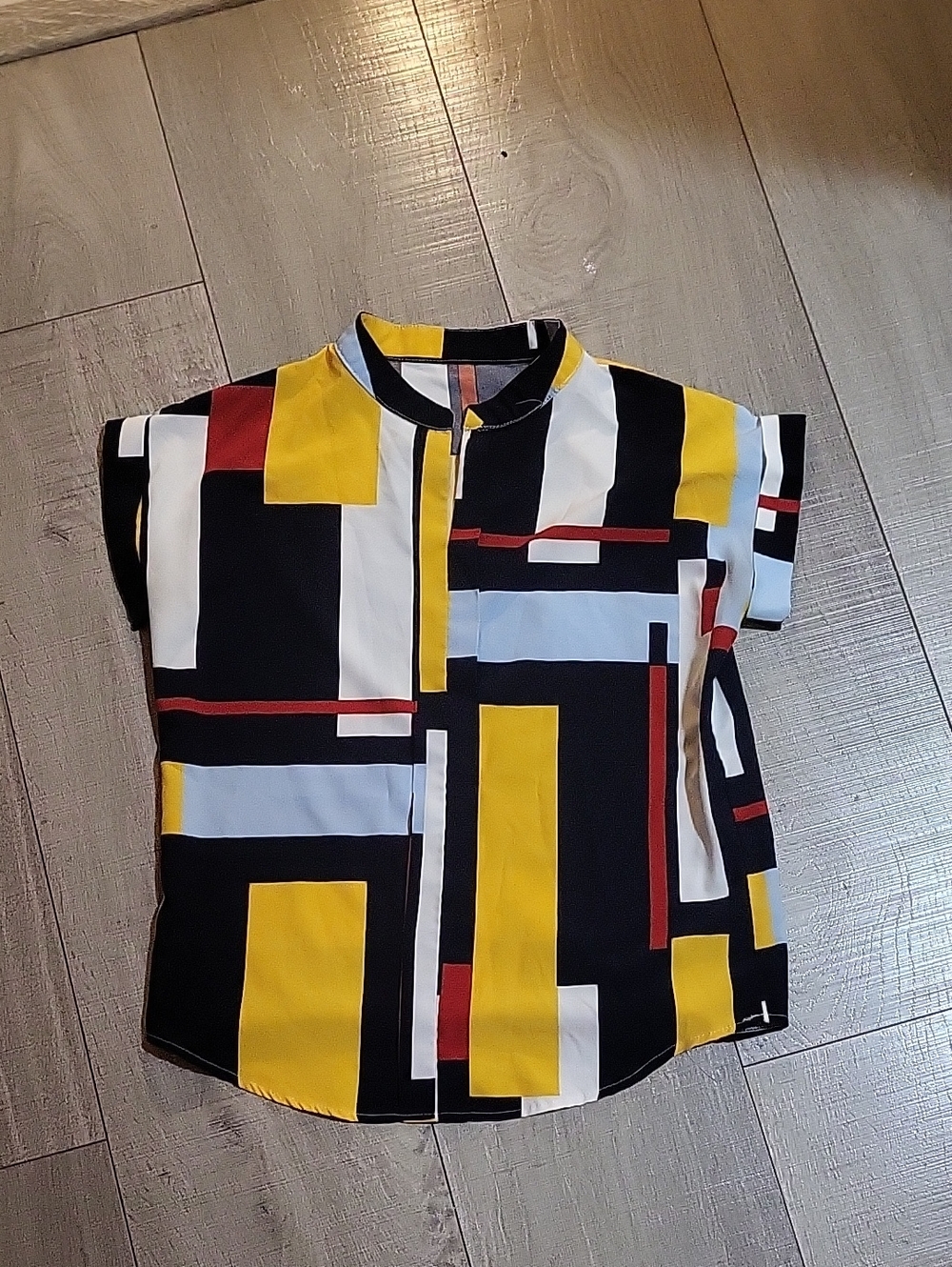 Women's Mondrian Geometric Block Print Short Sleeve Top - Yellow/Black